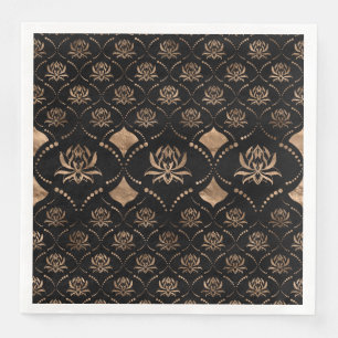 Lotus Flower Luxury ornament - black and guld Pappersservett