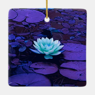 Lotus Flower Magic Lila Blue Turcos Blommigt Julgransprydnad Keramik