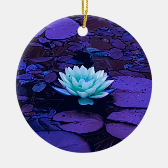 Lotus Flower Magic Lila Blue Turcos Blommigt Julgransprydnad Keramik (Framsidan)