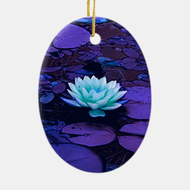 Lotus Flower Magic Lila Blue Turcos Blommigt Julgransprydnad Keramik (Baksidan)