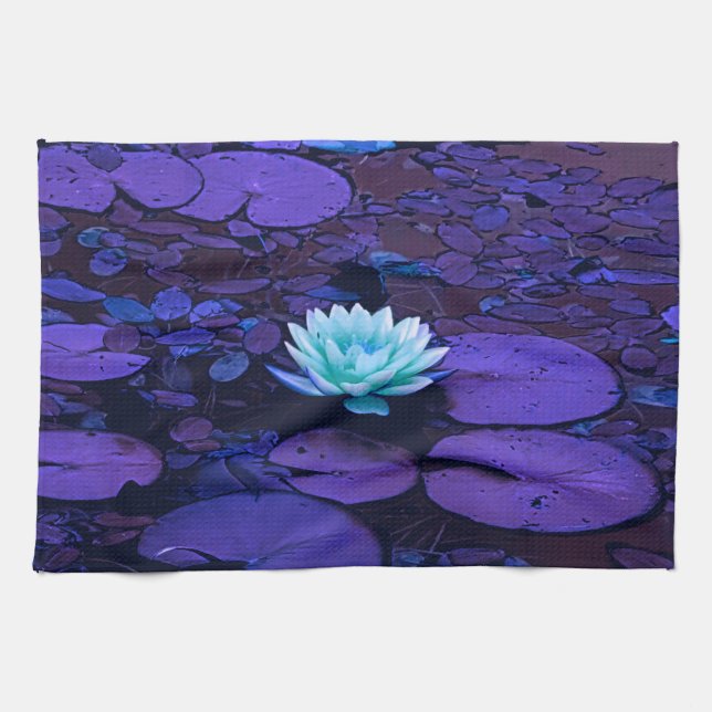 Lotus Flower Magic Lila Blue Turcos Blommigt Kökshandduk (Horisontell)