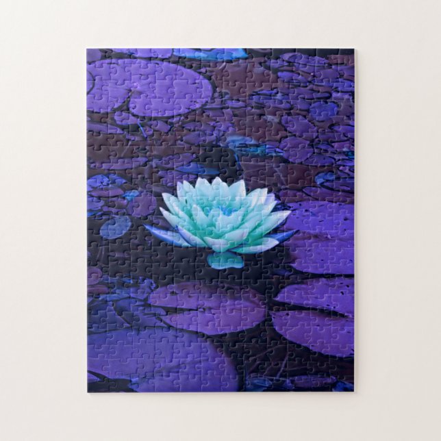 Lotus Flower Magic Lila Blue Turcos Blommigt Pussel (Vertikal)