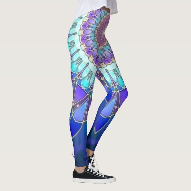 Lotus Flower Mandala - blue cyan violet Leggings (Höger)