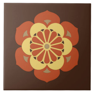 Lotus Flower Mandala, Brown, Rust och Gult Kakelplatta