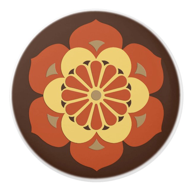 Lotus Flower Mandala, Brown, Rust och Gult Knopp (Framsidan)