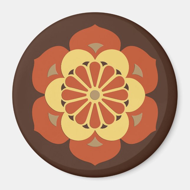 Lotus Flower Mandala, Brown, Rust och Gult Magnet (Framsidan)