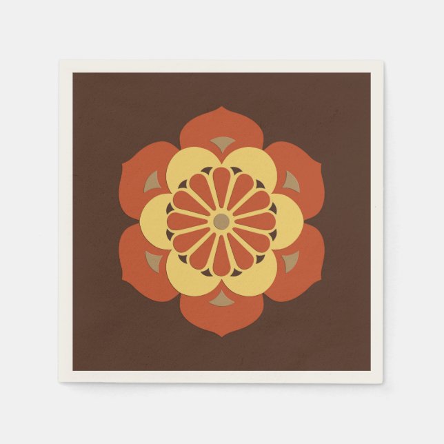 Lotus Flower Mandala, Brown, Rust och Gult Pappersservett (Framsidan)