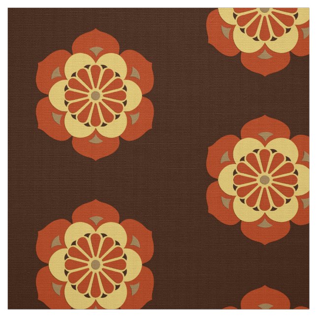 Lotus Flower Mandala, Brown, Rust och Gult Tyg (Provkarta)