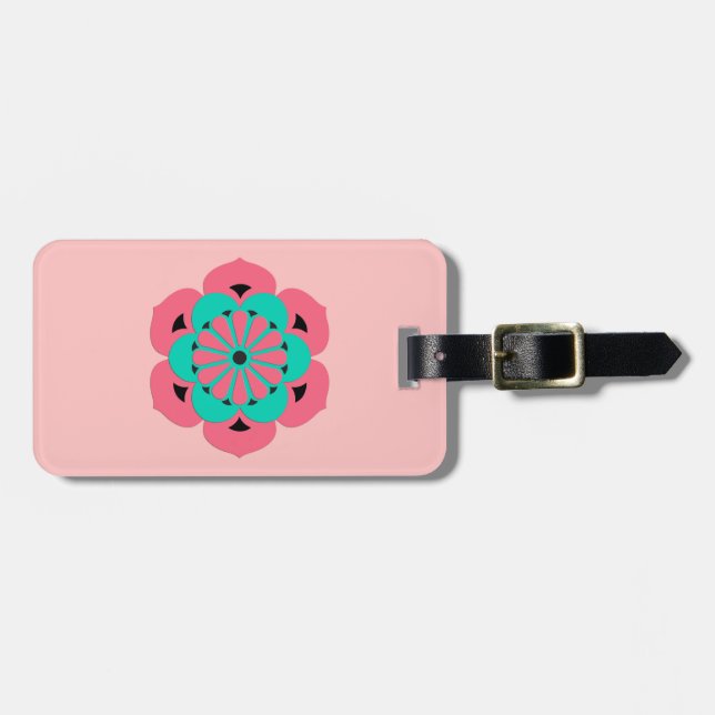 Lotus Flower Mandala, Coral Rosa och Turcos Bagagebricka (Horisontell Framsida)