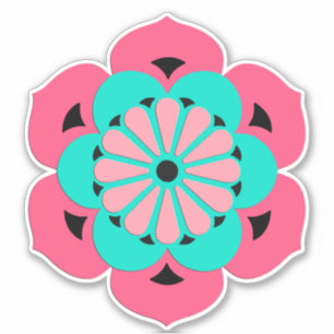 Lotus Flower Mandala, Coral Rosa och Turcos Klistermärken