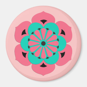 Lotus Flower Mandala, Coral Rosa och Turcos Magnet