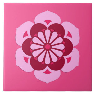 Lotus Flower Mandala, Fuchsia Rosa och Burgundy Kakelplatta
