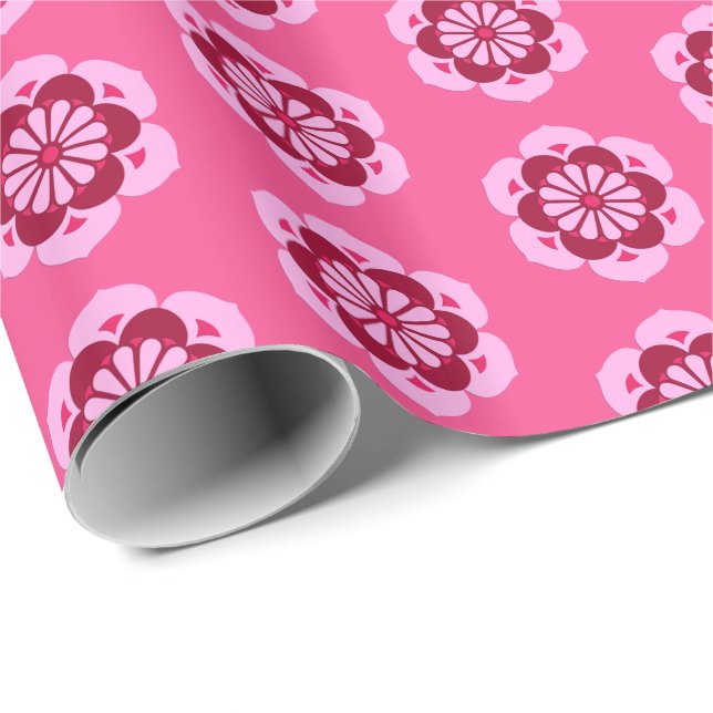 Lotus Flower Mandala, Fuchsia Rosa och Burgundy Presentpapper (Rullad Hörn)