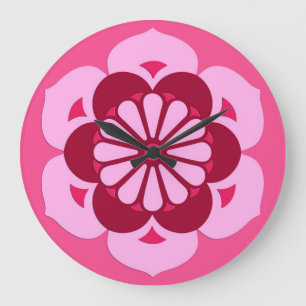 Lotus Flower Mandala, Fuchsia Rosa och Burgundy Stor Klocka