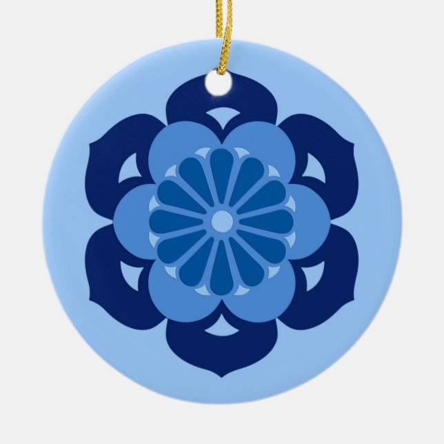 Lotus Flower Mandala, Indigo och Light Blue Julgransprydnad Keramik (Framsidan)