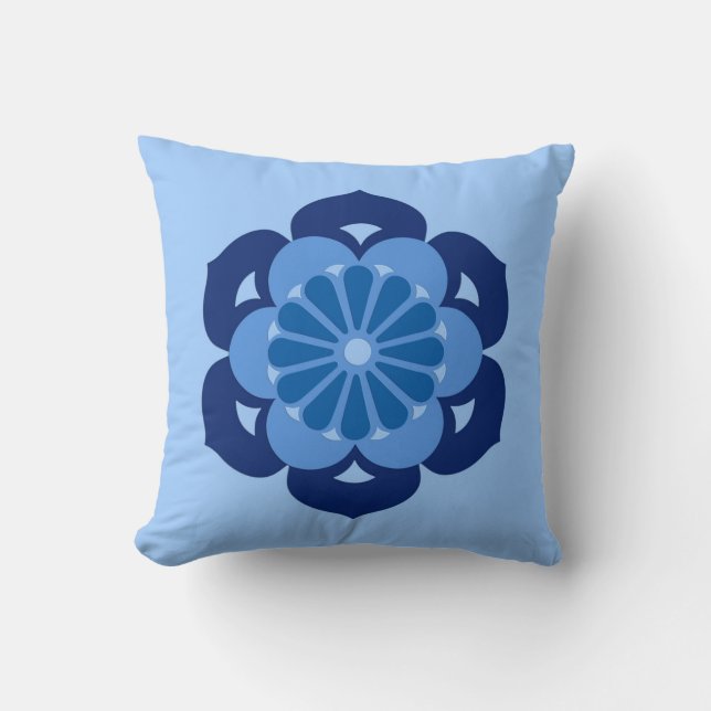 Lotus Flower Mandala, Indigo och Light Blue Kudde (Framsida)