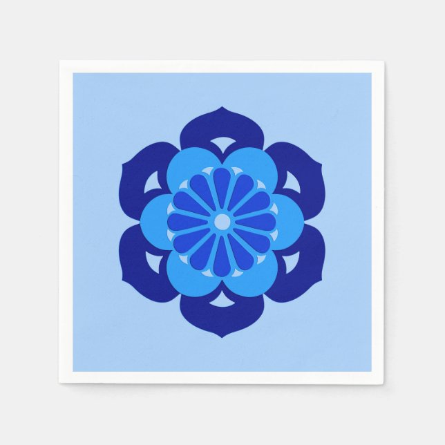 Lotus Flower Mandala, Indigo och Light Blue Pappersservett (Framsidan)