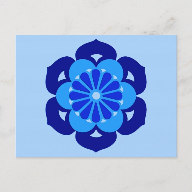 Lotus Flower Mandala, Indigo och Light Blue Vykort (Framsida)