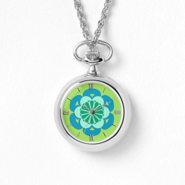 Lotus Flower Mandala, Lime Green och Light Blue Armbandsur (Framsida)