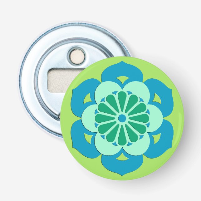 Lotus Flower Mandala, Lime Green och Light Blue Flasköppnare (Framsidan)