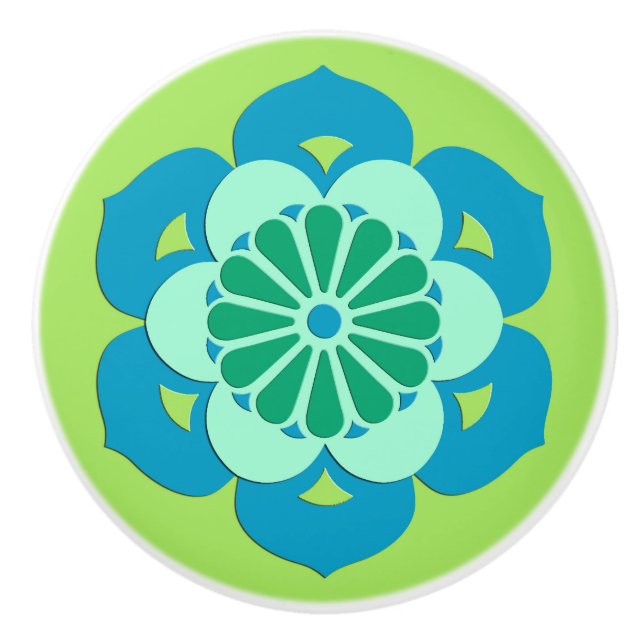 Lotus Flower Mandala, Lime Green och Light Blue Knopp (Framsidan)