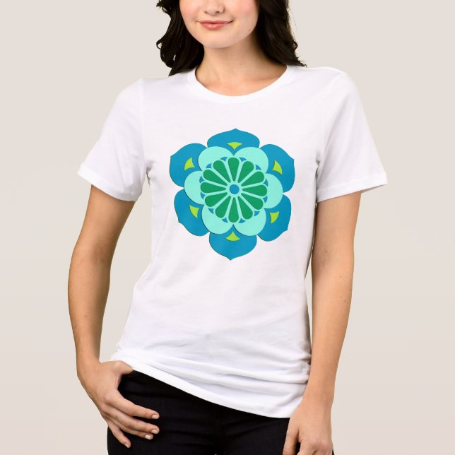 Lotus Flower Mandala, Lime Green och Light Blue T Shirt (Framsida)