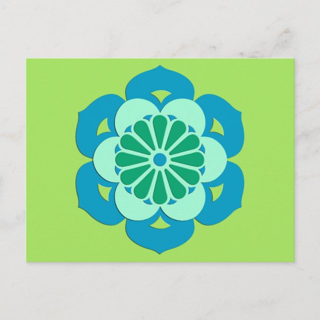 Lotus Flower Mandala, Lime Green och Light Blue Vykort (Framsida)