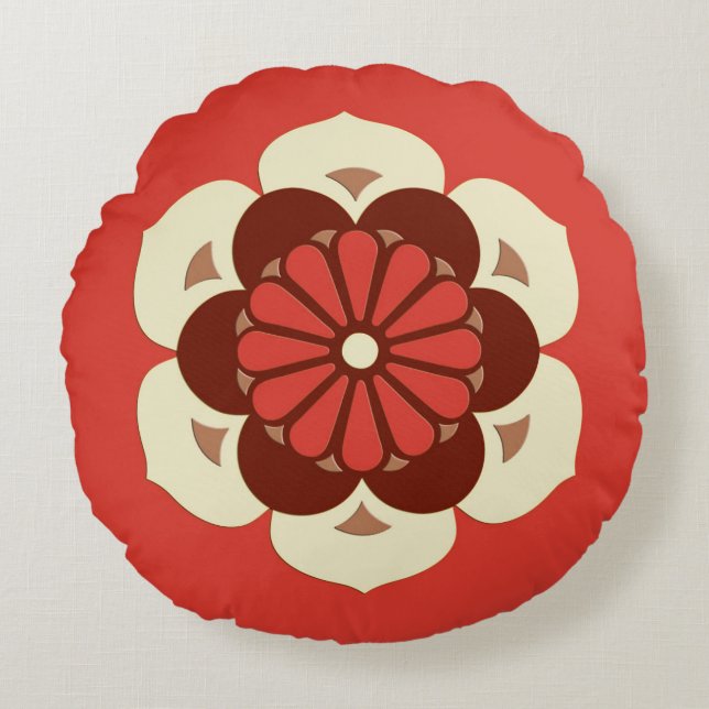 Lotus Flower Mandala, Mandarin Orange Rund Kudde (Framsidan)