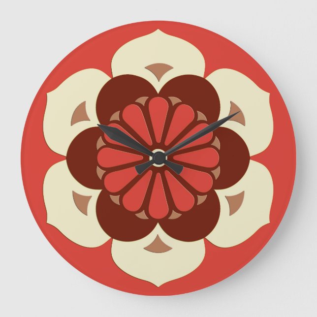 Lotus Flower Mandala, Mandarin Orange Stor Klocka (Framsida)
