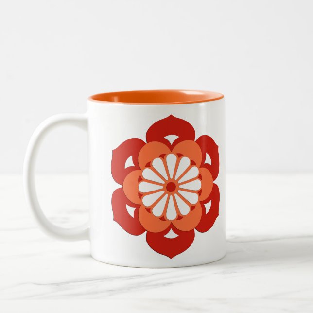 Lotus Flower Mandala, Mandarin Orange Två-Tonad Mugg (Vänster)