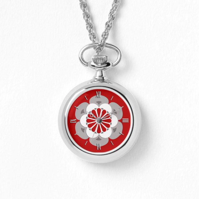Lotus Flower Mandala, Mörk Red, Grått and White Armbandsur (Framsida)