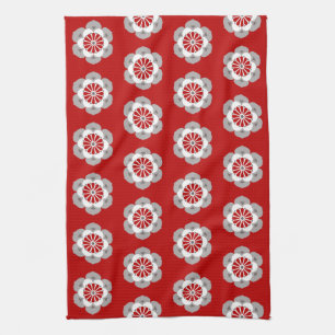 Lotus Flower Mandala, Mörk Red, Grått and White Kökshandduk