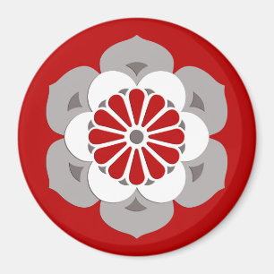 Lotus Flower Mandala, Mörk Red, Grått and White Magnet