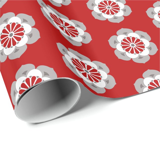 Lotus Flower Mandala, Mörk Red, Grått and White Presentpapper (Rullad Hörn)