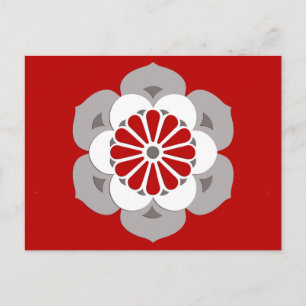 Lotus Flower Mandala, Mörk Red, Grått and White Vykort