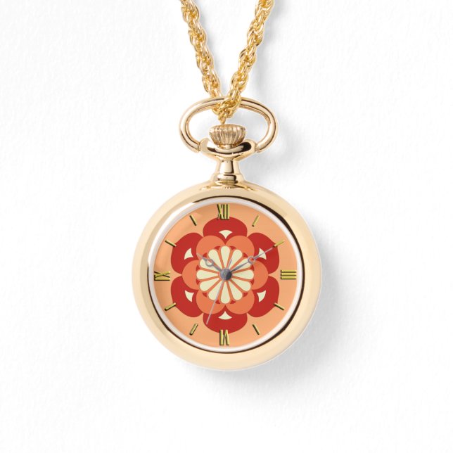 Lotus Flower Mandala, Pastel Orange och Mandarin Armbandsur (Framsida)