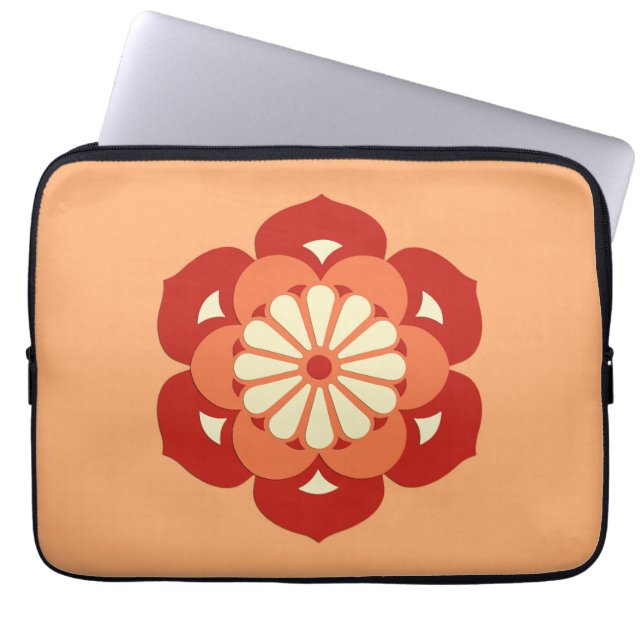 Lotus Flower Mandala, Pastel Orange och Mandarin Laptop Sleeve (Framsidan)