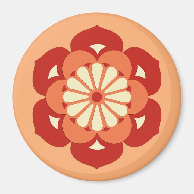 Lotus Flower Mandala, Pastel Orange och Mandarin Magnet (Framsidan)