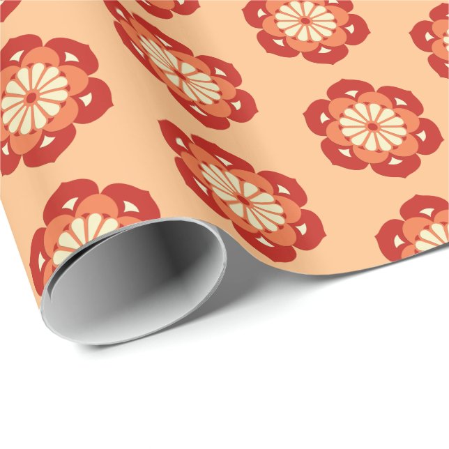 Lotus Flower Mandala, Pastel Orange och Mandarin Presentpapper (Rullad Hörn)