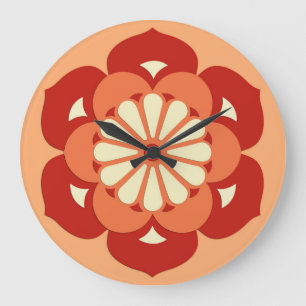 Lotus Flower Mandala, Pastel Orange och Mandarin Stor Klocka