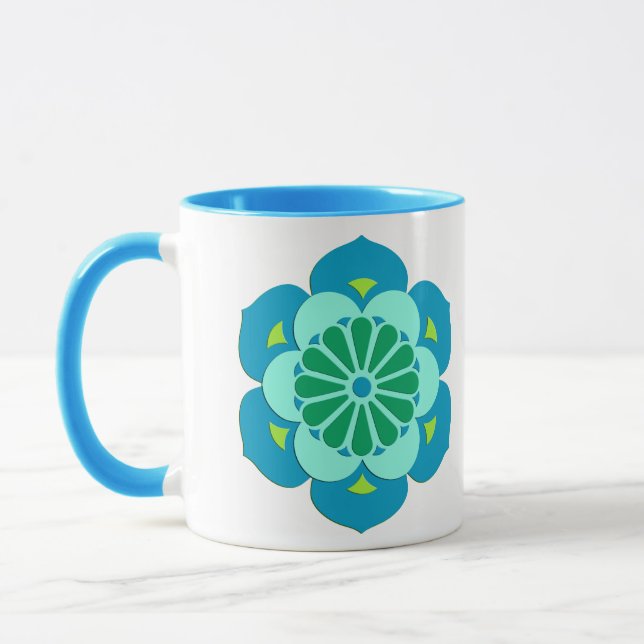 Lotus Flower Mandala, Turcos, Blue and Lime Mugg (Vänster)