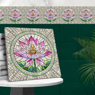 Lotus Flower Mosaic Art Kakelplatta