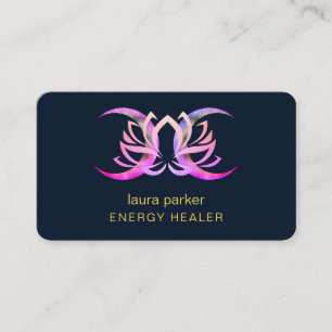 Lotus Flower Mystic Måne Lila Guld Reiki Healer Visitkort