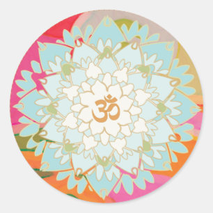 Lotus Flower och Om Symbol Mandala Sticker Runt Klistermärke