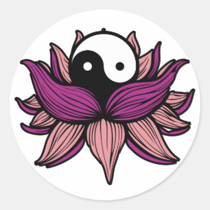 Lotus Flower och Yin Yang Runt Klistermärke