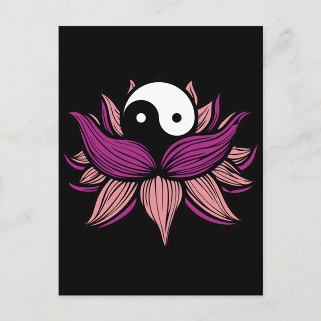Lotus Flower och Yin Yang Vykort (Framsida)