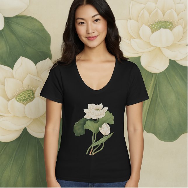 Lotus Flower of Öster India Botanical Art T Shirt (Skapare uppladdad)