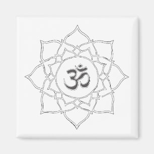 Lotus Flower Om Symbol Teckning Magnet