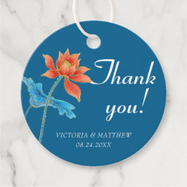 Lotus Flower Orange & Blue Bröllop Tack Gåvor Etiketter