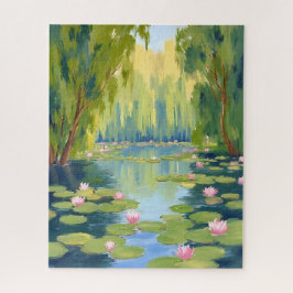Lotus Flower Pond | Green Watercolor Nature Pussel